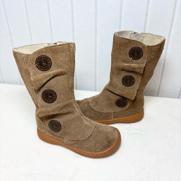 Livie & Lucia Brown Suede Upper Leather Boots with Button Accents Size 8M - Picture 1 of 13